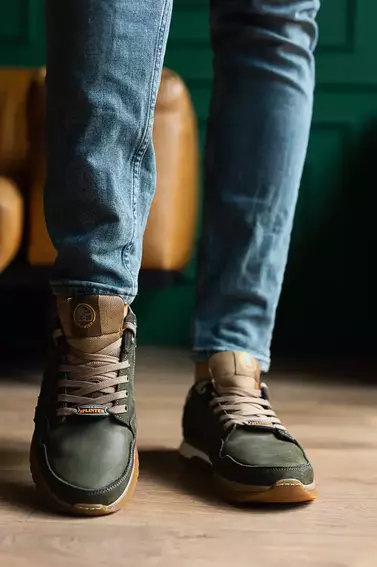 Мужские кроссовки кожаные весенне-осенние хаки Splinter Trend 0220 фото 2 — интернет-магазин Tapok