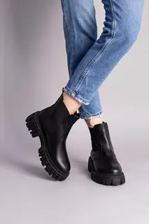 Ботинки женские кожаные черные с резинкой демисезонные