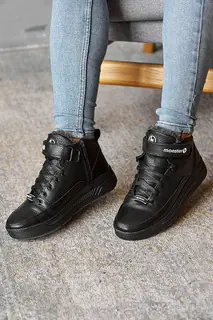 Подростковые ботинки кожаные зимние черные Monster BAS на шнурках