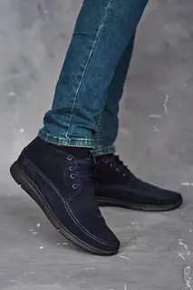 Мужские ботинки замшевые зимние синие Vankristi 927 на меху