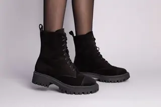 Ботинки женские замшевые черные зимние