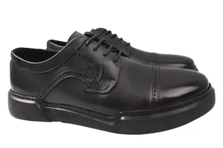 Туфли мужские из натуральной кожи на низком ходу на шнуровке Черные Anemone 146-21DTC