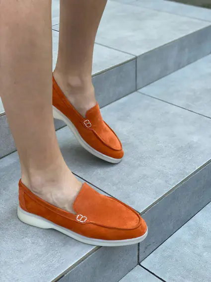 Лоферы женские замшевые оранжевые фото 3 — интернет-магазин Tapok
