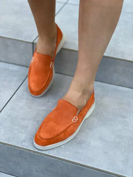 Лоферы женские замшевые оранжевые фото 4 — интернет-магазин Tapok