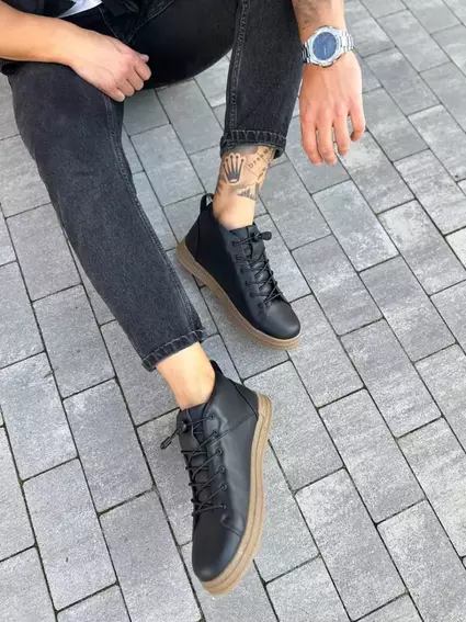 Ботинки мужские кожаные черного цвета демисезонные фото 6 — интернет-магазин Tapok