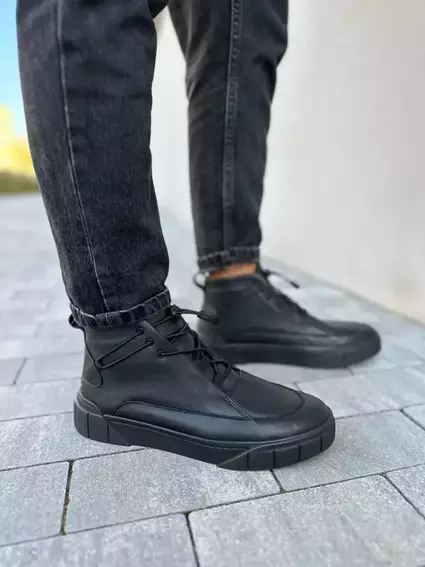 Ботинки мужские кожаные черные демисезонные фото 1 — интернет-магазин Tapok