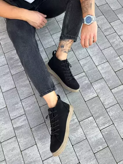 Ботинки мужские замшевые черного цвета демисезонные фото 4 — интернет-магазин Tapok