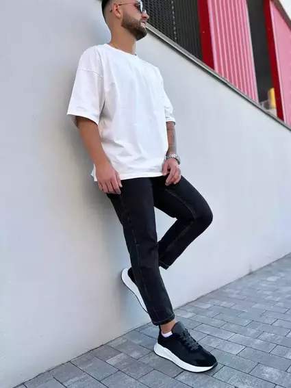 Кроссовки мужские кожаные черные на белой подошве фото 16 — интернет-магазин Tapok
