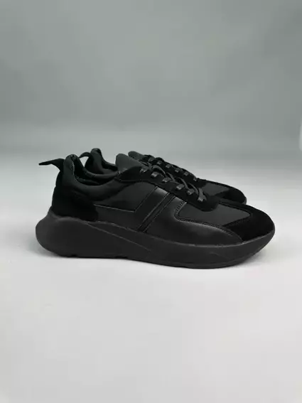 Кроссовки мужские кожаные черные на черной подошве фото 3 — интернет-магазин Tapok