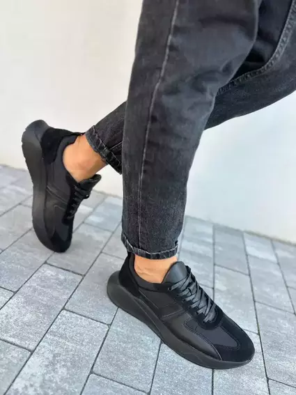 Кроссовки мужские кожаные черные на черной подошве фото 11 — интернет-магазин Tapok