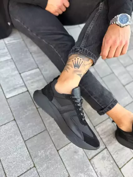 Кроссовки мужские кожаные черные на черной подошве фото 13 — интернет-магазин Tapok