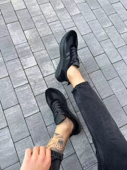 Кроссовки мужские кожаные черные на черной подошве фото 14 — интернет-магазин Tapok