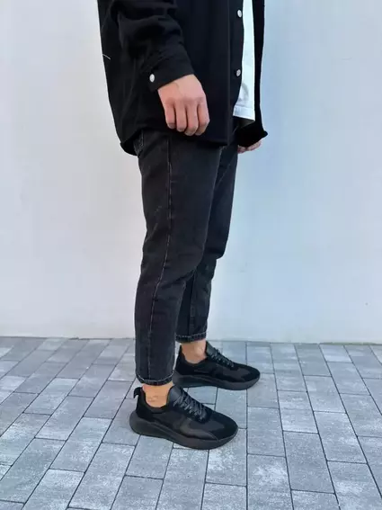 Кроссовки мужские кожаные черные на черной подошве фото 15 — интернет-магазин Tapok