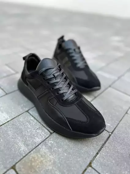 Кроссовки мужские кожаные черные на черной подошве фото 17 — интернет-магазин Tapok
