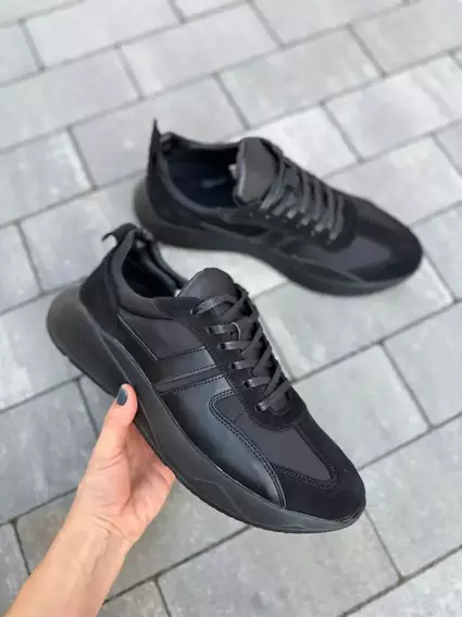 Кроссовки мужские кожаные черные на черной подошве фото 18 — интернет-магазин Tapok