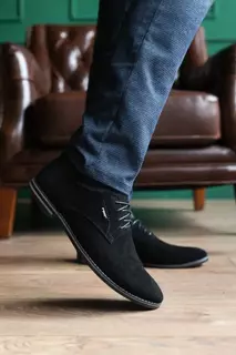 Чоловічі туфлі замшеві весняно-осінні чорні Yuves М5 (Trade Mark)