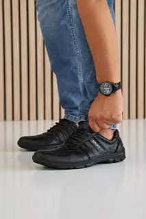 Мужские кроссовки кожаные весенне-осенние черные Emirro 03