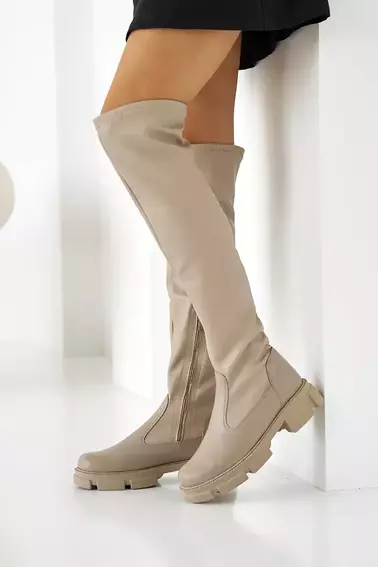 Женские ботинки кожаные зимние бежевые Tango 13 высокие фото 1 — интернет-магазин Tapok