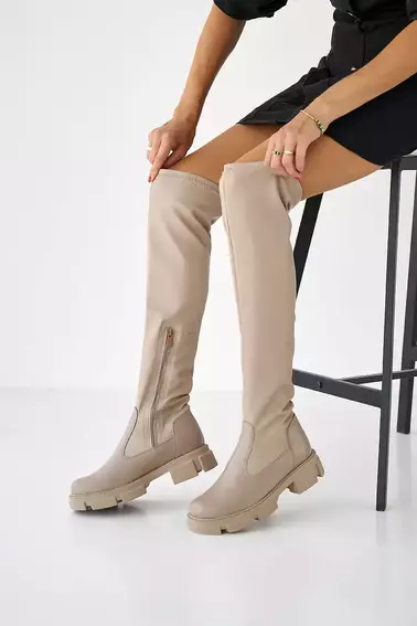 Женские ботинки кожаные зимние бежевые Tango 13 высокие фото 3 — интернет-магазин Tapok