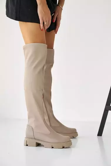 Женские ботинки кожаные зимние бежевые Tango 13 высокие фото 4 — интернет-магазин Tapok