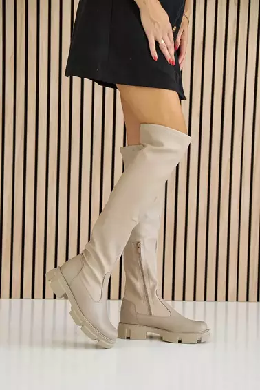 Женские ботинки кожаные зимние бежевые Tango 13 высокие фото 5 — интернет-магазин Tapok