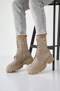Женские ботинки кожаные зимние бежевые Yuves 442