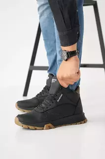 Мужские кроссовки кожаные зимние черные Emirro R17 высокие