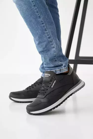 Мужские кроссовки кожаные зимние черные-серые Emirro R 17 низкие фото 2 — интернет-магазин Tapok