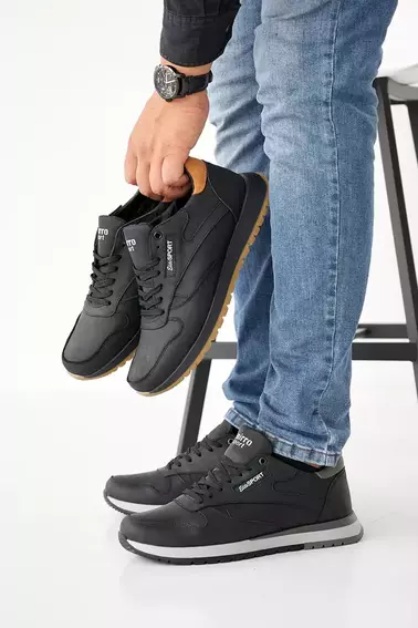 Мужские кроссовки кожаные зимние черные-серые Emirro R 17 низкие фото 4 — интернет-магазин Tapok