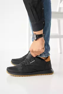 Чоловічі кросівки шкіряні зимові чорні-рижі Emirro R 17 низькі