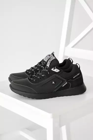 Подростковые кроссовки кожаные весенне-осенние черные Splinter 1719 фото 1 — интернет-магазин Tapok