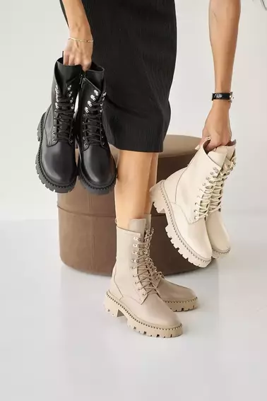 Женские ботинки кожаные зимние молочные Yuves 449 фото 2 — интернет-магазин Tapok