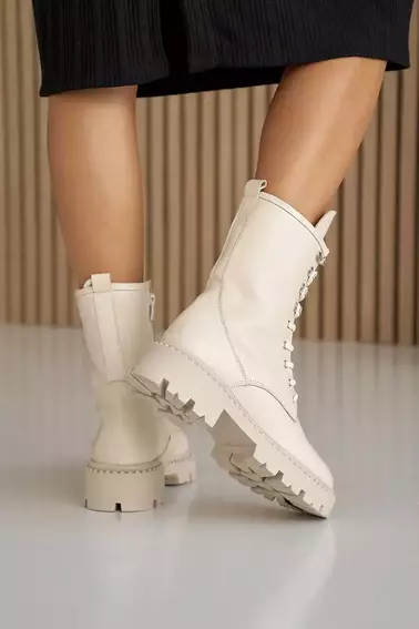 Женские ботинки кожаные зимние молочные Yuves 449 фото 8 — интернет-магазин Tapok