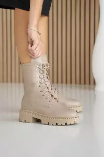 Женские ботинки кожаные зимние бежевые Yuves 449