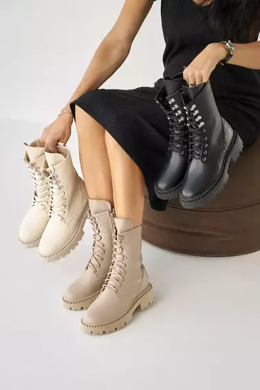 Женские ботинки кожаные зимние бежевые Yuves 449 фото 2 — интернет-магазин Tapok