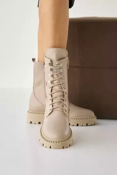 Женские ботинки кожаные зимние бежевые Yuves 449 фото 5 — интернет-магазин Tapok