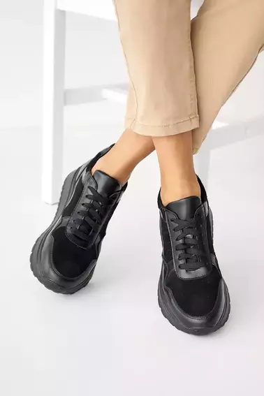 Женские кроссовки кожаные весенне-осенние черные Yuves 509 фото 4 — интернет-магазин Tapok