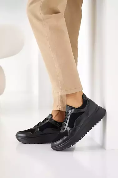 Жіночі кросівки шкіряні весняно-осінні чорні Yuves 509 фото 9 — інтернет-магазин Tapok