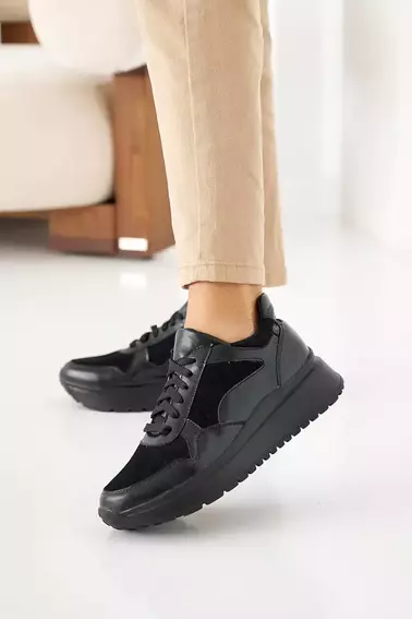 Жіночі кросівки шкіряні весняно-осінні чорні Yuves 509 фото 10 — інтернет-магазин Tapok