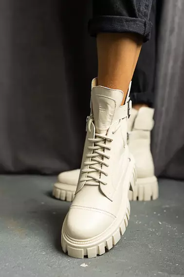 Женские ботинки кожаные весенне-осенние молочные Udg 2202/103 на байке фото 4 — интернет-магазин Tapok
