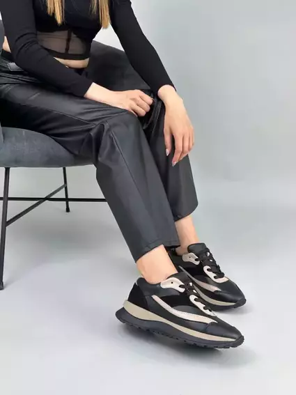 Кроссовки женские кожаные черные с вставками замши фото 2 — интернет-магазин Tapok