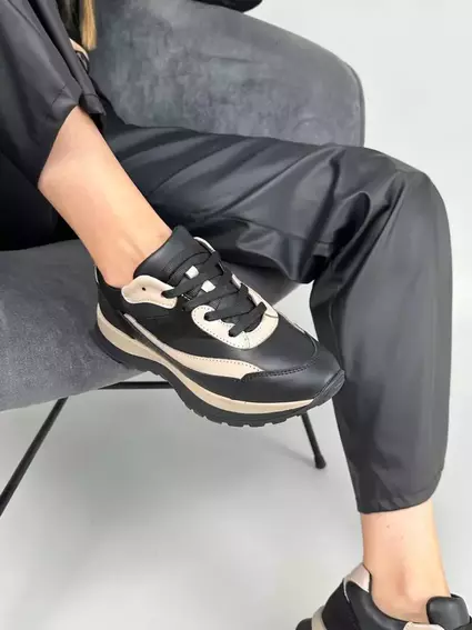 Кроссовки женские кожаные черные с вставками замши фото 5 — интернет-магазин Tapok