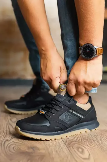 Мужские кроссовки кожаные весенне-осенние черные Splinter 0220 фото 3 — интернет-магазин Tapok