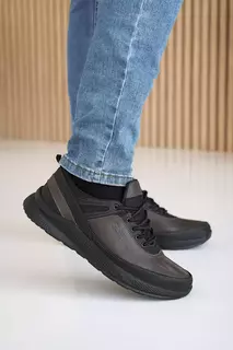 Мужские кроссовки кожаные весенне-осенние черно-коричневые Emirro E 70