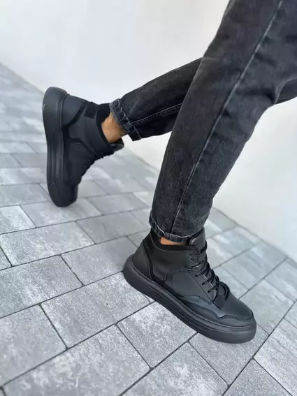 Черевики чоловічі шкіряні чорні на чорній підошві демісезонні фото 3 — інтернет-магазин Tapok
