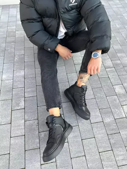 Ботинки мужские кожаные черные на черной подошве демисезонные фото 4 — интернет-магазин Tapok