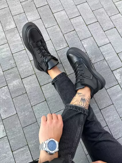 Ботинки мужские кожаные черные на черной подошве демисезонные фото 5 — интернет-магазин Tapok