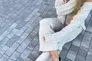 Кроссовки женские кожаные бежевые с вставками черной замши Фото 20