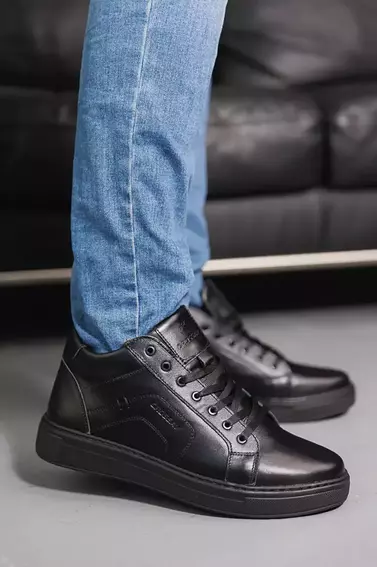 Мужские ботинки кожаные зимние черные CrosSAV 86 фото 1 — интернет-магазин Tapok