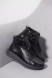 Подростковые ботинки кожаные зимние черные CrosSAV 23-89